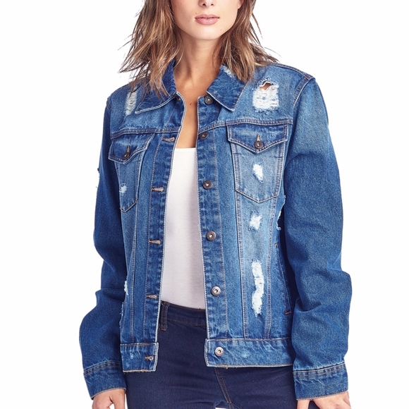 Oversized Distressed Denim Jackets - Picture 2 of 7